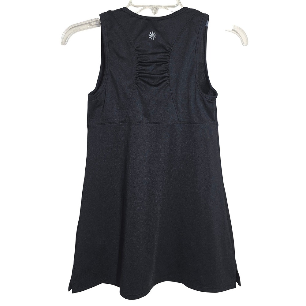 Athleta Yoga V-Neck Built-in Bra Tank Top Women 32B Black Ruched Activewear EUC - Picture 4 of 15